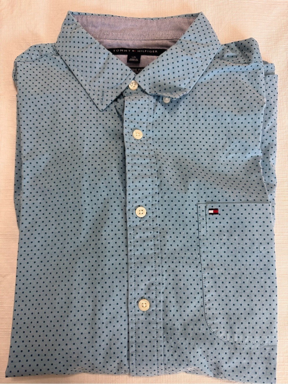 Tommy Hilfiger Blue Polka Dots Relaxed Fit Casual Shirt Size Large